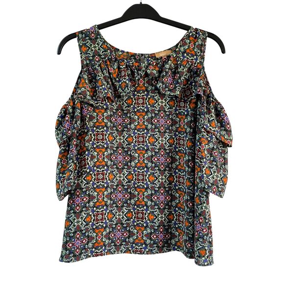 Takara Women Top Multi‎ Cold Shoulder Layered Flowy Sleeve Keyhole Back  Size L - Picture 1 of 10